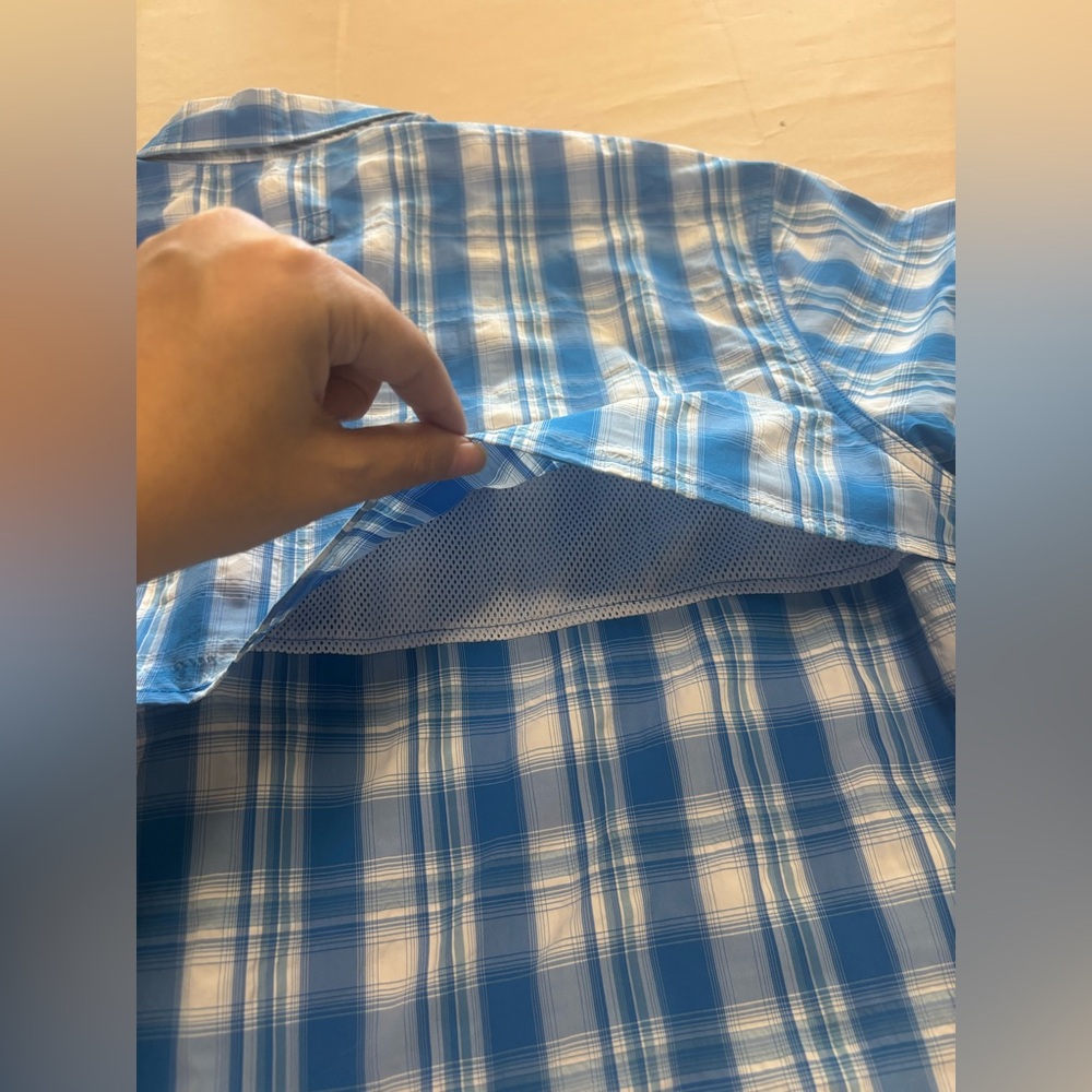 LL Bean Mens Large Shirt Blue Plaid Fast Dry Vented Button Up Fishing Hiking - Picture 13 of 16